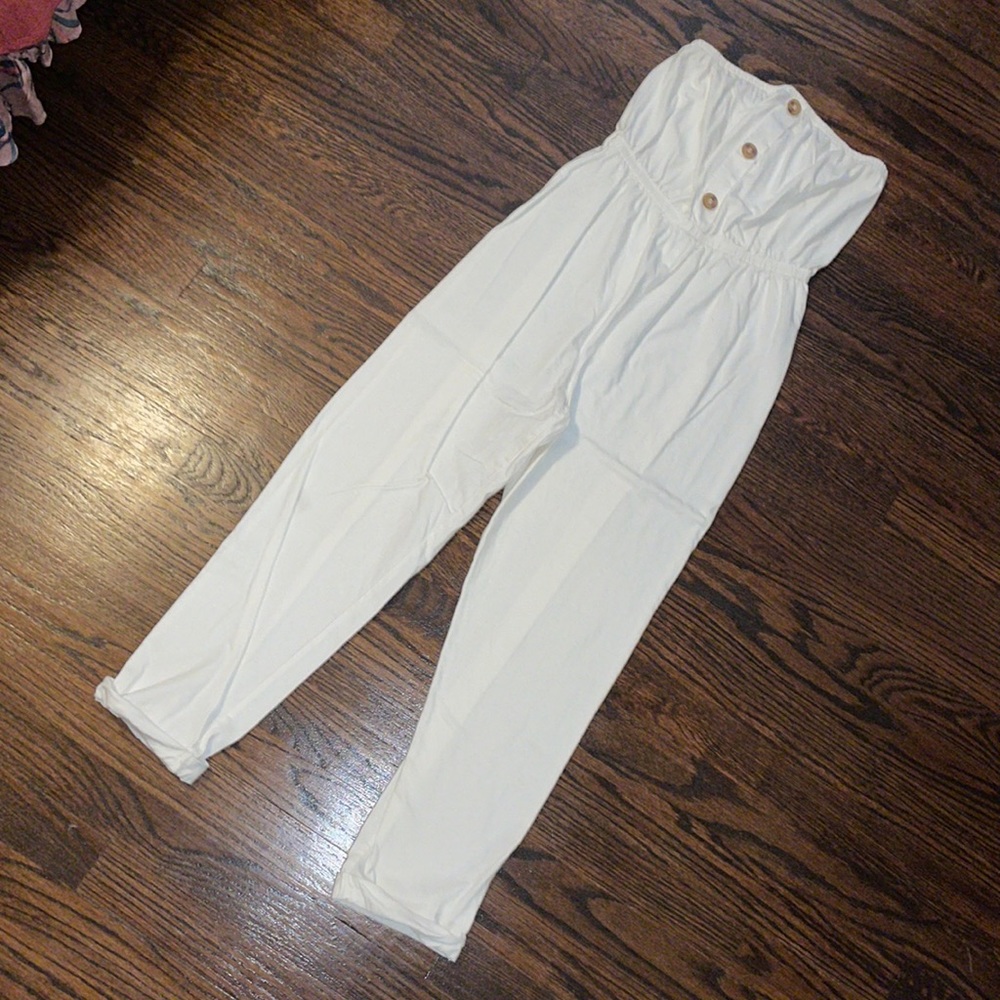 Forever21 strapless off white jumpsuit